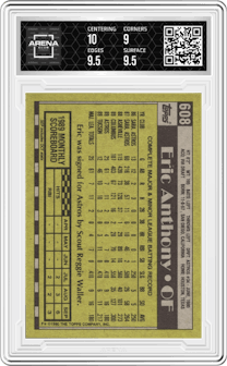 Eric Anthony from the 1990 Topps set graded by Arena Club and given an overall grade of 9.5.