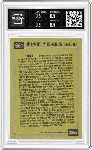 Dick Howser from the 1990 Topps set graded by Arena Club and given an overall grade of 9.