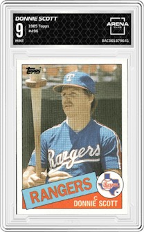 Donnie Scott from the 1985 Topps set graded by Arena Club and given an overall grade of 9.