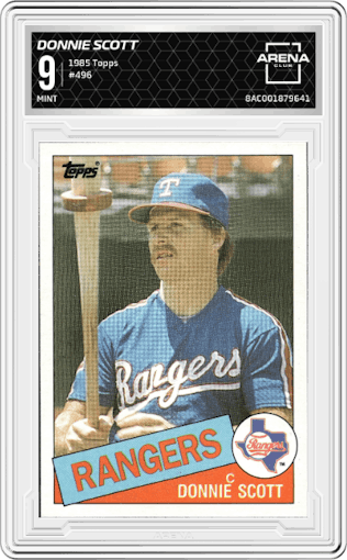 Donnie Scott from the 1985 Topps set graded by Arena Club and given an overall grade of 9.