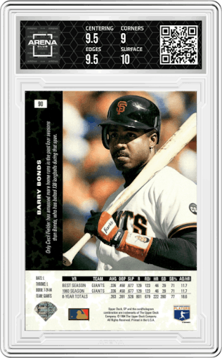 Barry Bonds from the 1994 Upper Deck SP set graded by Arena Club and given an overall grade of 9.5.