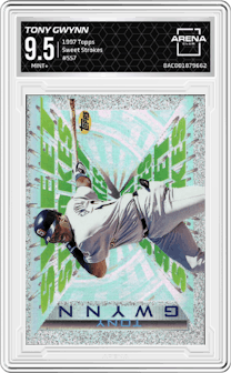 Tony Gwynn from the 1997 Topps set graded by Arena Club and given an overall grade of 9.5.