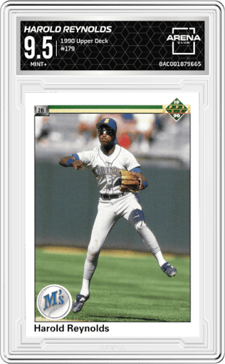 Harold Reynolds from the 1990 Upper Deck set graded by Arena Club and given an overall grade of 9.5.