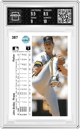 John Smiley from the 1990 Upper Deck set graded by Arena Club and given an overall grade of 9.