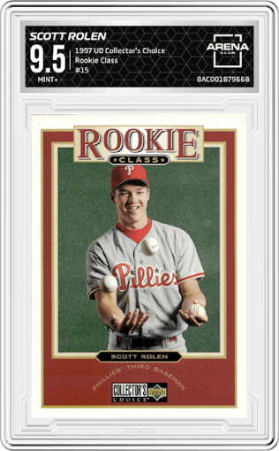 Scott Rolen from the 1997 UD Collector's Choice set graded by Arena Club and given an overall grade of 9.5.