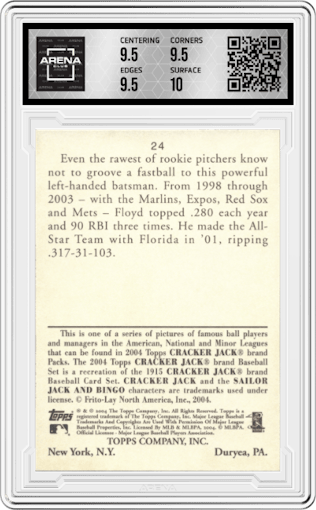 Cliff Floyd from the 2004 Topps Cracker Jack set graded by Arena Club and given an overall grade of 10.
