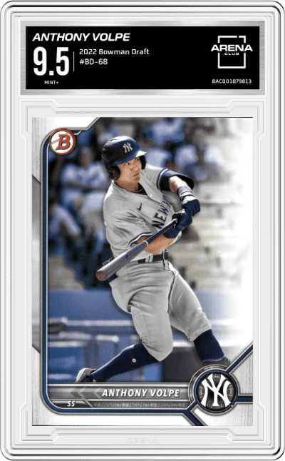Anthony Volpe from the 2022 Bowman Draft set graded by Arena Club and given an overall grade of 9.5.