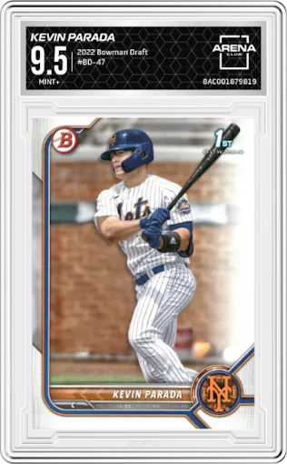 Kevin Parada  from the 2022 Bowman Draft set graded by Arena Club and given an overall grade of 9.5.