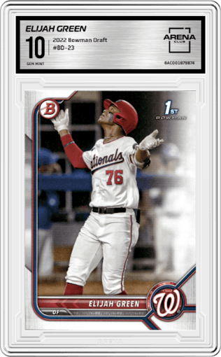 Elijah Green from the 2022 Bowman Draft set graded by Arena Club and given an overall grade of 10.