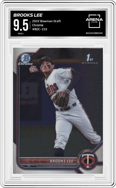 Brooks Lee from the 2022 Bowman Draft set graded by Arena Club and given an overall grade of 9.5.