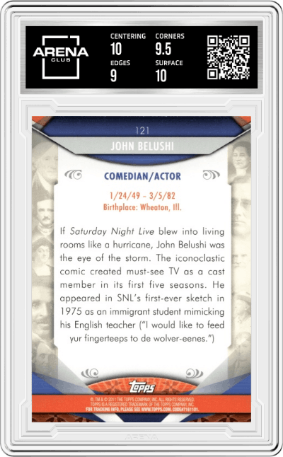 John Belushi from the 2011 Topps American Pie set graded by Arena Club and given an overall grade of 9.5.