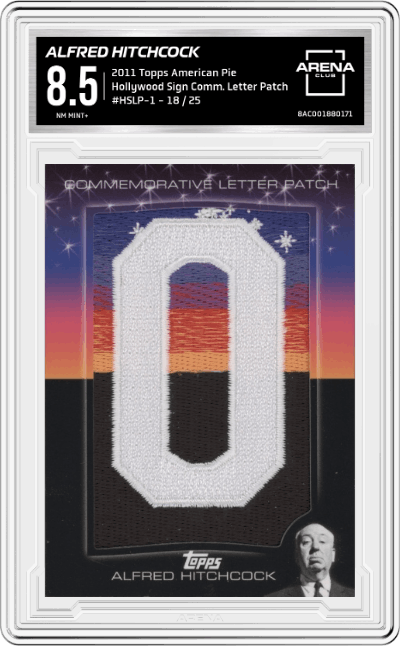 Alfred Hitchcock from the 2011 Topps American Pie set graded by Arena Club and given an overall grade of 8.5.