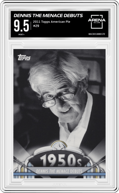 Dennis The Menace Debuts from the 2011 Topps American Pie set graded by Arena Club and given an overall grade of 9.5.