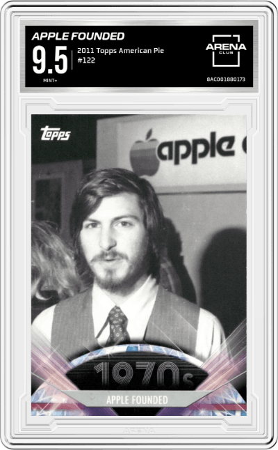 Apple Founded from the 2011 Topps American Pie set graded by Arena Club and given an overall grade of 9.5.