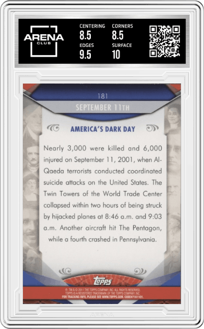 September 11th from the 2011 Topps American Pie set graded by Arena Club and given an overall grade of 9.