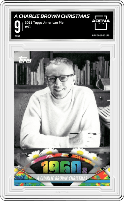 A Charlie Brown Christmas from the 2011 Topps American Pie set graded by Arena Club and given an overall grade of 9.
