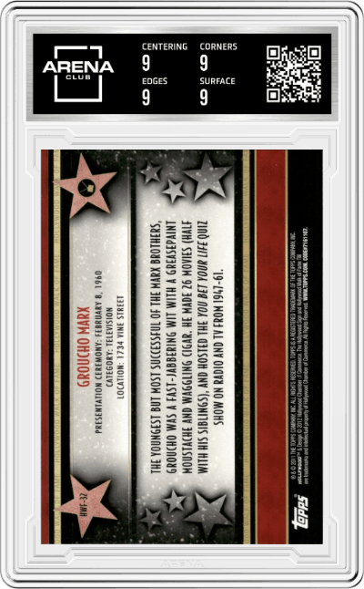 Groucho Marx from the 2011 Topps American Pie set graded by Arena Club and given an overall grade of 9.