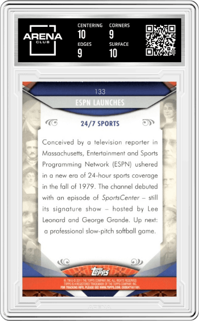 ESPN Launches from the 2011 Topps American Pie set graded by Arena Club and given an overall grade of 9.5.