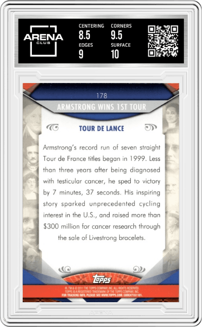Lance Armstrong Wins 1st Tour from the 2011 Topps American Pie set graded by Arena Club and given an overall grade of 9.