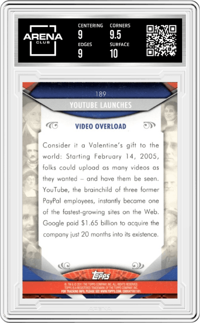 YouTube Launches from the 2011 Topps American Pie set graded by Arena Club and given an overall grade of 9.5.