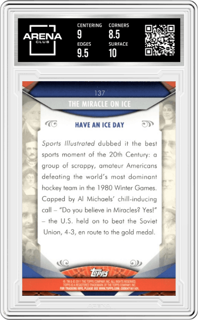 The Miracle on Ice from the 2011 Topps American Pie set graded by Arena Club and given an overall grade of 9.