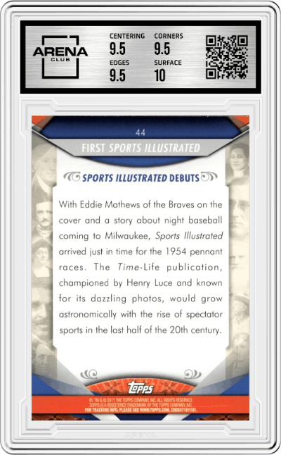 First Sports Illustrated from the 2011 Topps American Pie set graded by Arena Club and given an overall grade of 10.