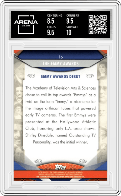 The Emmy Awards from the 2011 Topps American Pie set graded by Arena Club and given an overall grade of 9.
