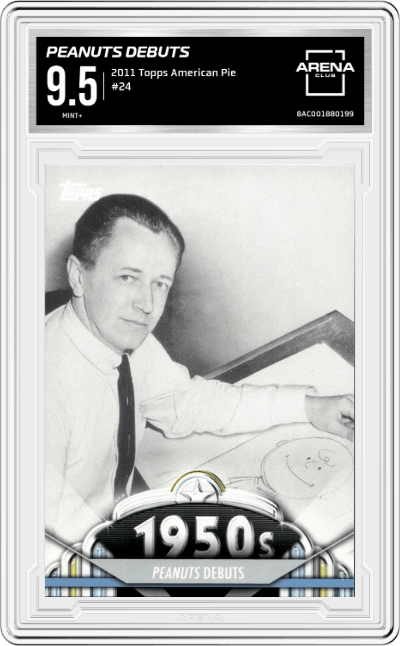 Peanuts Debuts from the 2011 Topps American Pie set graded by Arena Club and given an overall grade of 9.5.