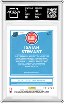 Isaiah Stewart from the 2020-21 Panini Donruss Optic set featuring a Premium Box Set parallel graded by Arena Club and given an overall grade of 9.5.