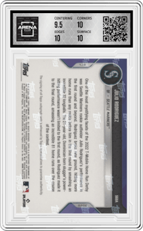 Julio Rodriguez from the 2022 Topps Now set graded by Arena Club and given an overall grade of 10.