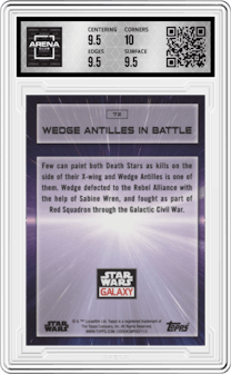 Wedge Antilles in Battle from the 2022 Topps Chrome Star Wars Galaxy set graded by Arena Club and given an overall grade of 10.