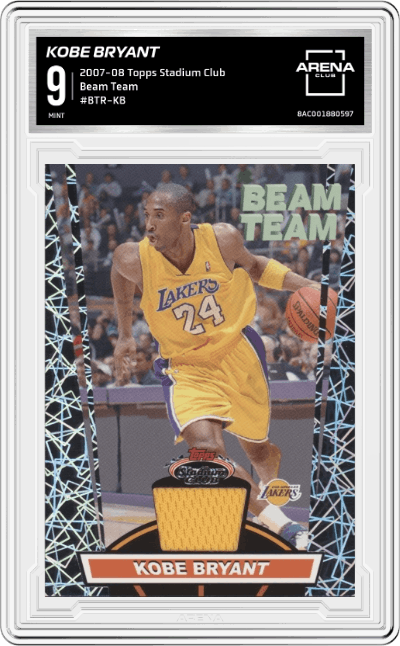 Kobe Bryant  from the 2007-08 Topps Stadium Club set graded by Arena Club and given an overall grade of 9.