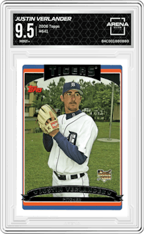 Justin Verlander from the 2006 Topps set graded by Arena Club and given an overall grade of 9.5.