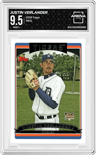 Justin Verlander from the 2006 Topps set graded by Arena Club and given an overall grade of 9.5.
