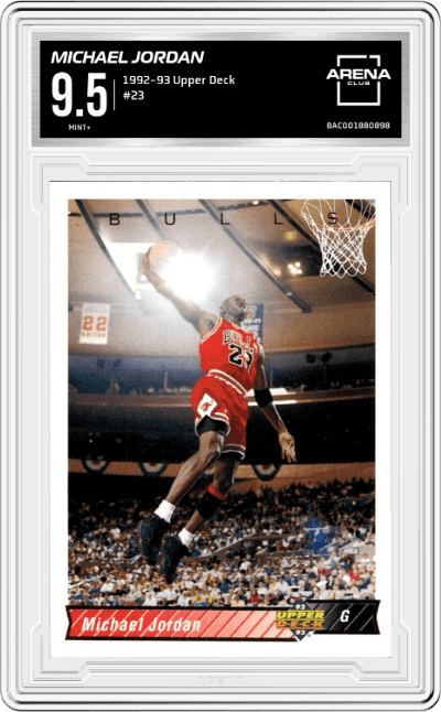 Michael Jordan from the 1992-93 Upper Deck set graded by Arena Club and given an overall grade of 9.5.