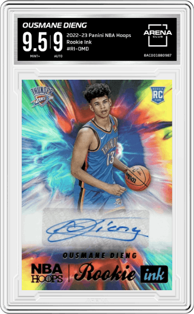 Ousmane Dieng from the 2022-23 Panini NBA Hoops set graded by Arena Club and given an overall grade of 9.5.