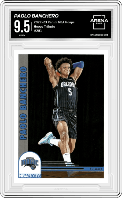 Paolo Banchero from the 2022-23 Panini NBA Hoops set graded by Arena Club and given an overall grade of 9.5.