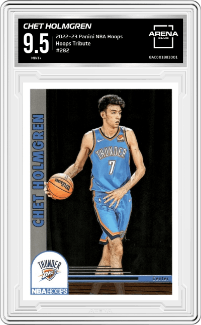 Chet Holmgren from the 2022-23 Panini NBA Hoops set graded by Arena Club and given an overall grade of 9.5.