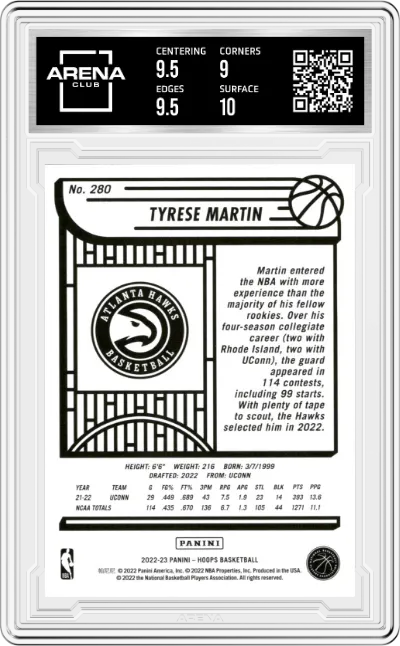 Tyrese Martin from the 2022-23 Panini NBA Hoops set graded by Arena Club and given an overall grade of 9.5.