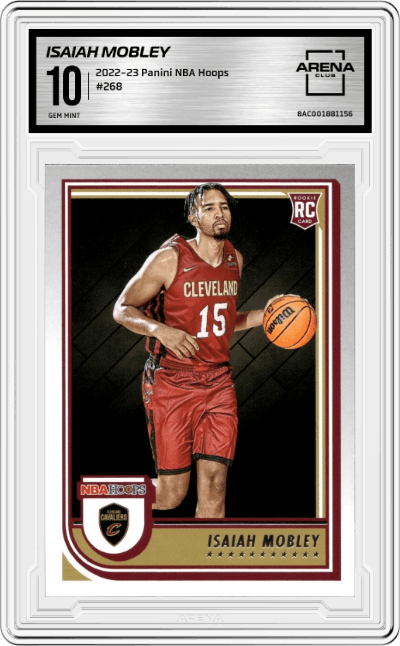 Isaiah Mobley from the 2022-23 Panini NBA Hoops set graded by Arena Club and given an overall grade of 10.