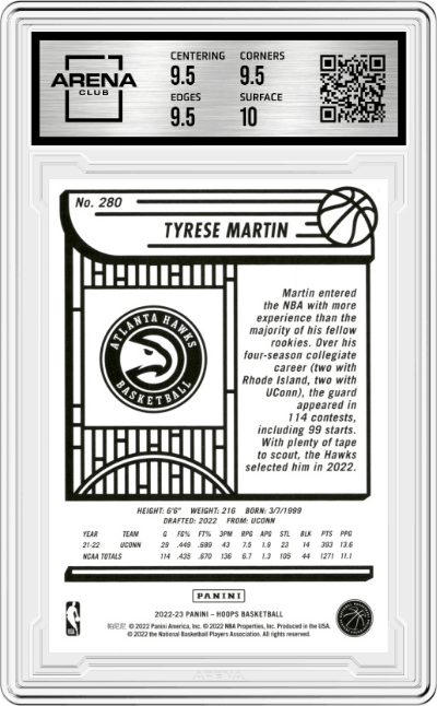 Tyrese Martin from the 2022-23 Panini NBA Hoops set graded by Arena Club and given an overall grade of 10.