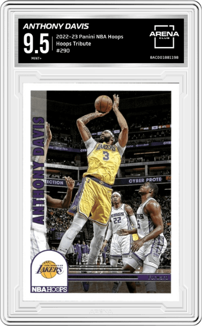 Anthony Davis from the 2022-23 Panini NBA Hoops set graded by Arena Club and given an overall grade of 9.5.