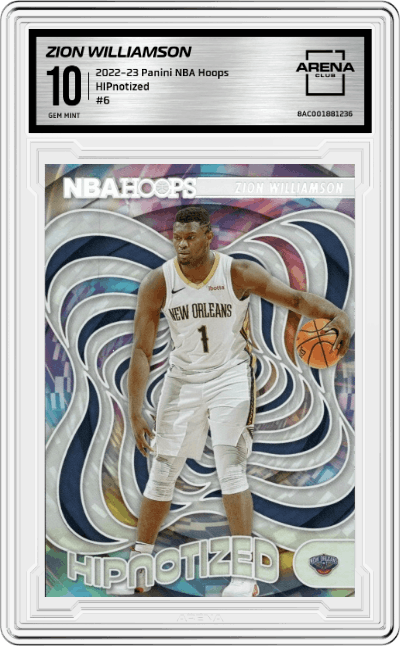 Zion Williamson from the 2022-23 Panini NBA Hoops set graded by Arena Club and given an overall grade of 10.