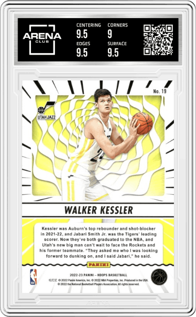Walker Kessler from the 2022-23 Panini NBA Hoops set graded by Arena Club and given an overall grade of 9.5.