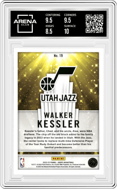 Walker Kessler from the 2022-23 Panini NBA Hoops set graded by Arena Club and given an overall grade of 9.
