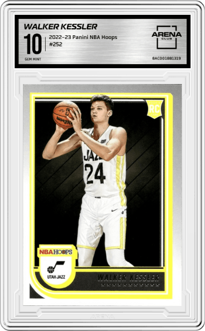 Walker Kessler from the 2022-23 Panini NBA Hoops set graded by Arena Club and given an overall grade of 10.