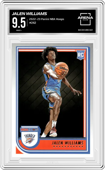 Jalen Williams from the 2022-23 Panini NBA Hoops set graded by Arena Club and given an overall grade of 9.5.