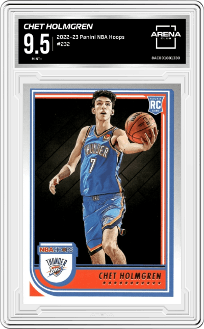 Chet Holmgren from the 2022-23 Panini NBA Hoops set graded by Arena Club and given an overall grade of 9.5.