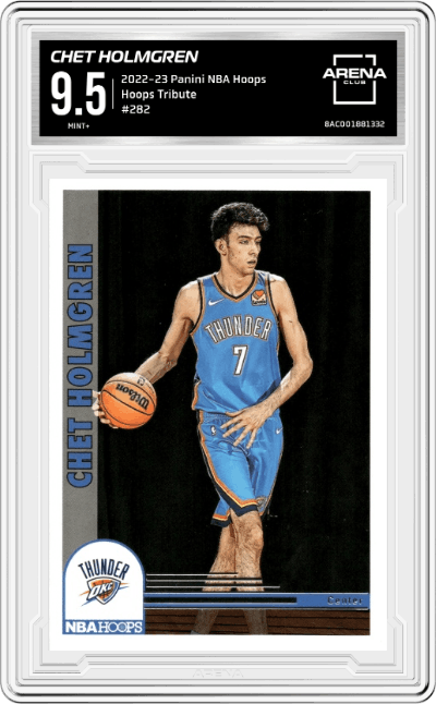 Chet Holmgren from the 2022-23 Panini NBA Hoops set graded by Arena Club and given an overall grade of 9.5.