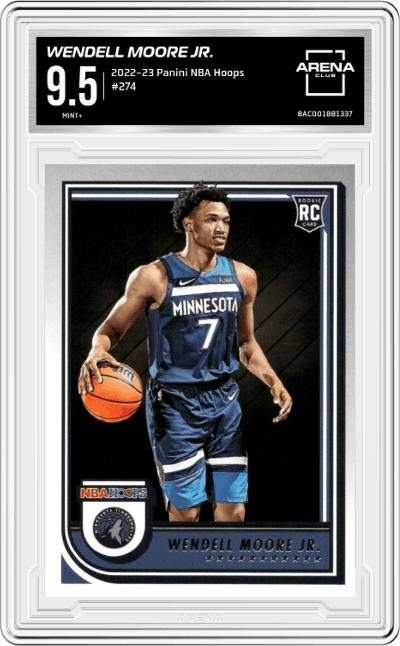 Wendell Moore Jr. from the 2022-23 Panini NBA Hoops set graded by Arena Club and given an overall grade of 9.5.